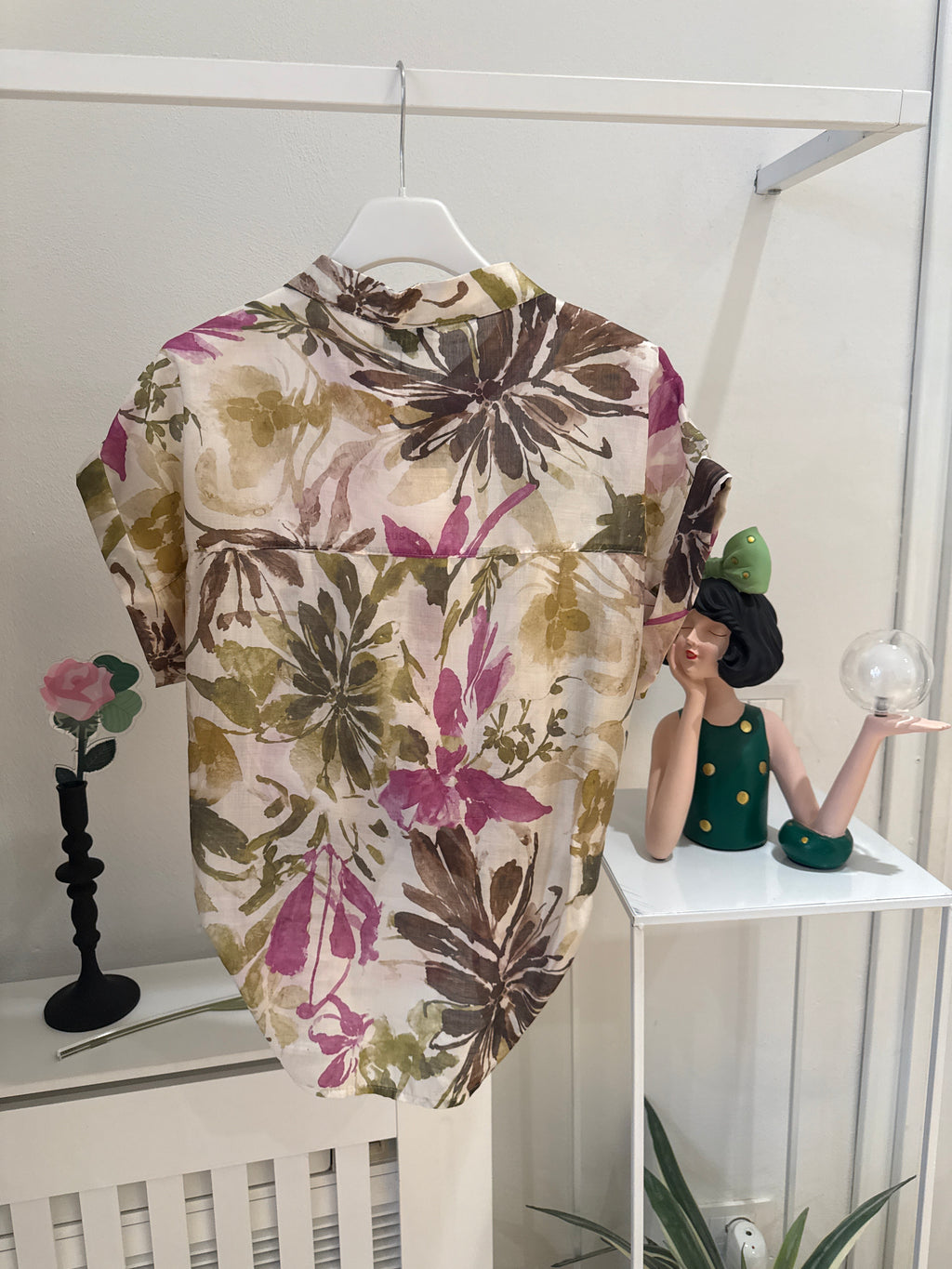 Camicia collo coreana fantasia fiori