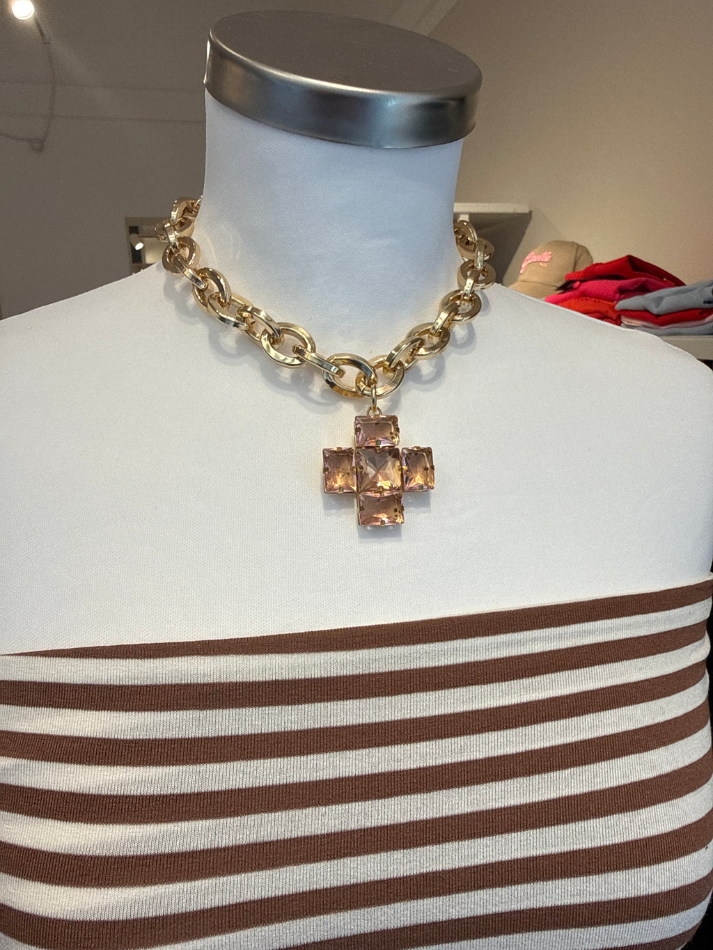 Collana Gold con croce rosa