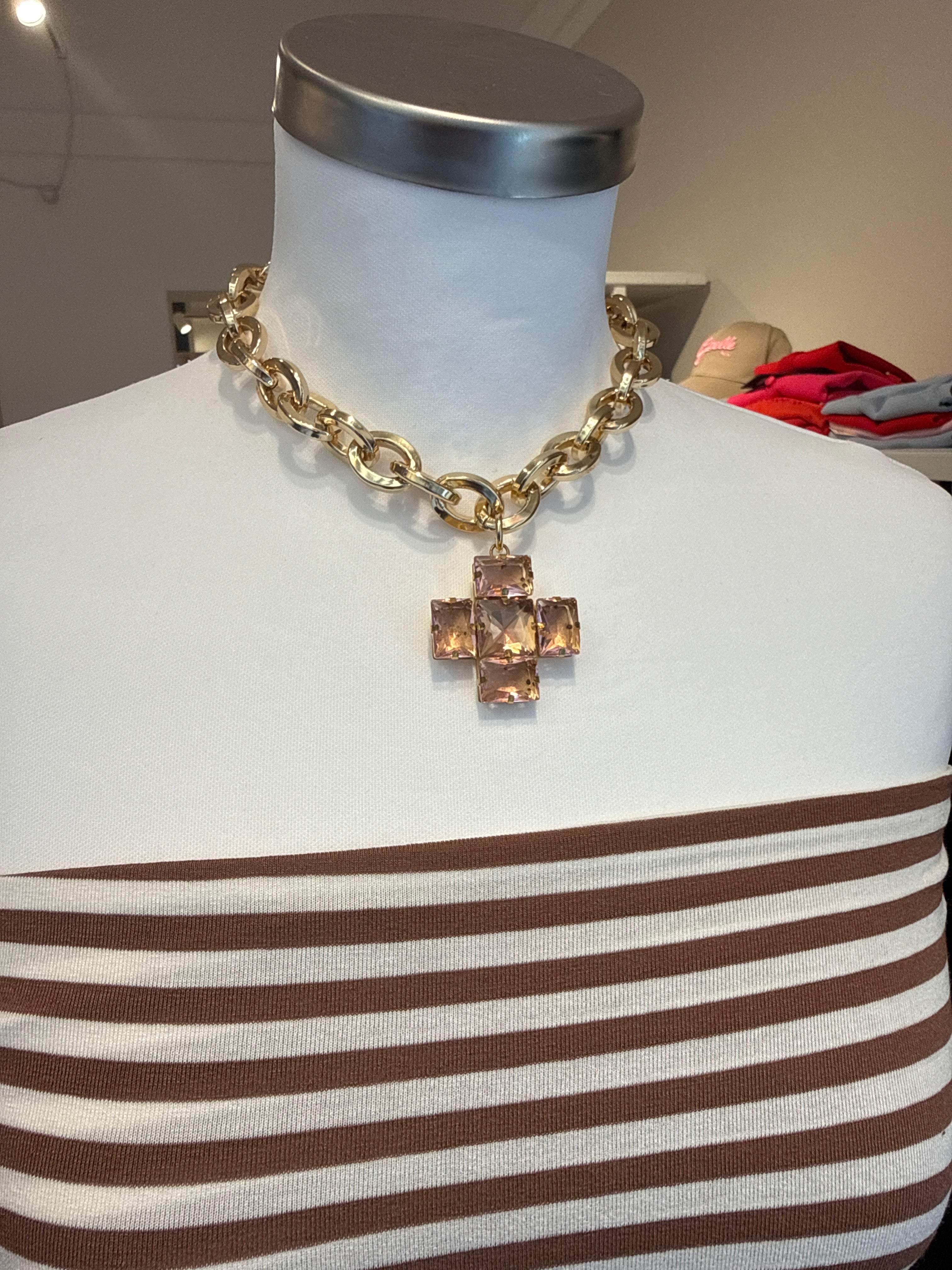 Collana Gold con croce rosa