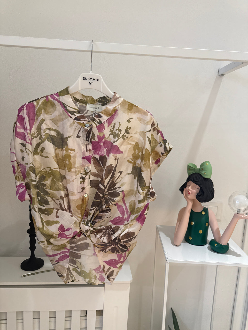 Camicia collo coreana fantasia fiori