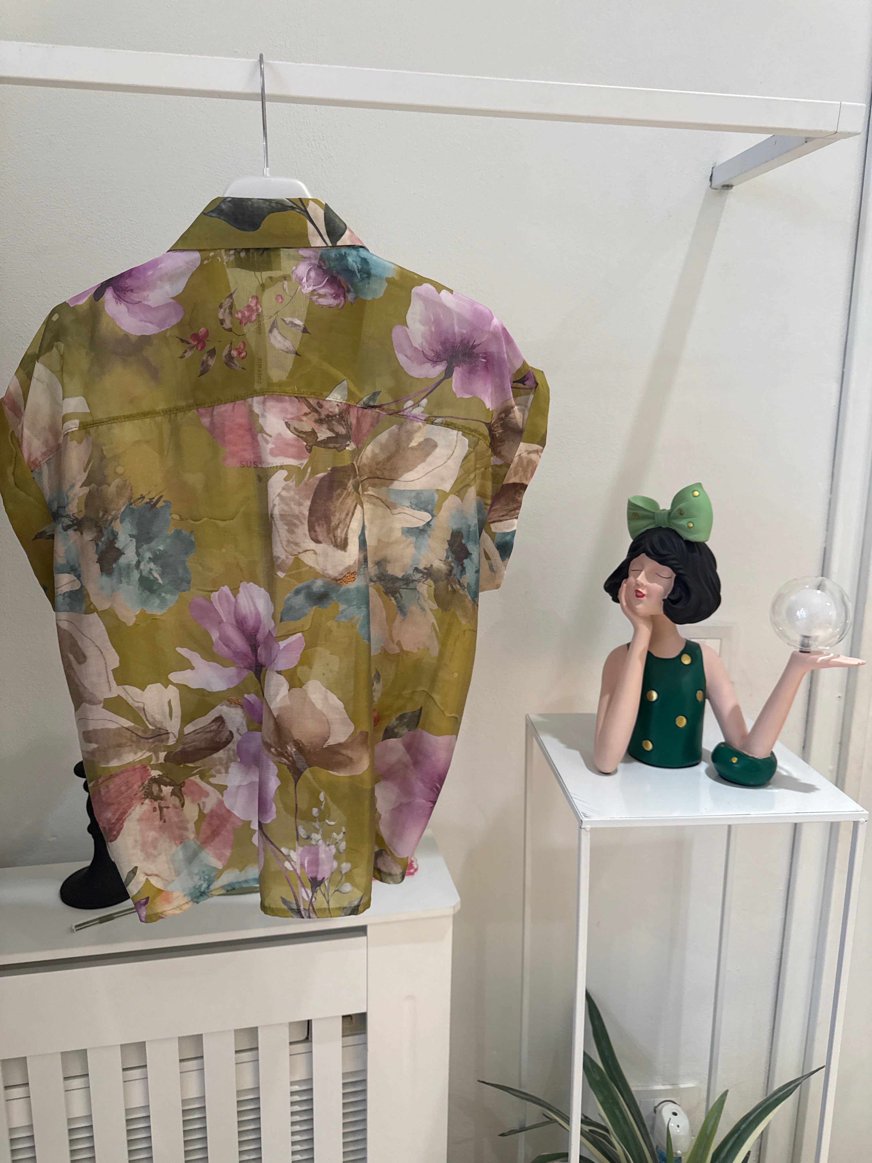 Camicia Lime fantasia fiori