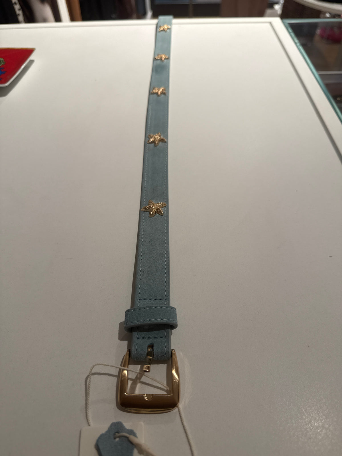 Cintura azzurra scamosciata pelle
