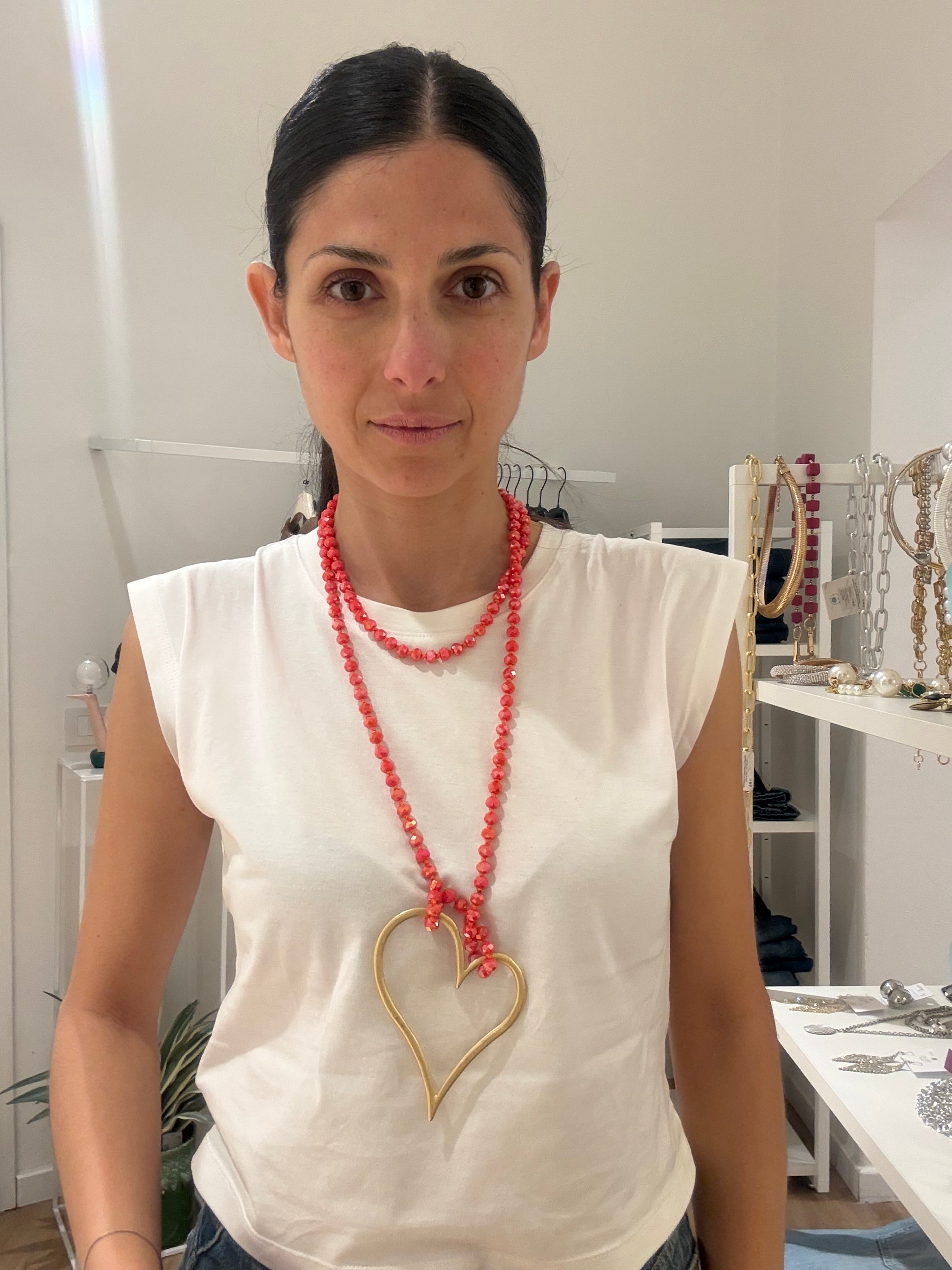 Collana con Cristalli rossi e Cuore in Zama