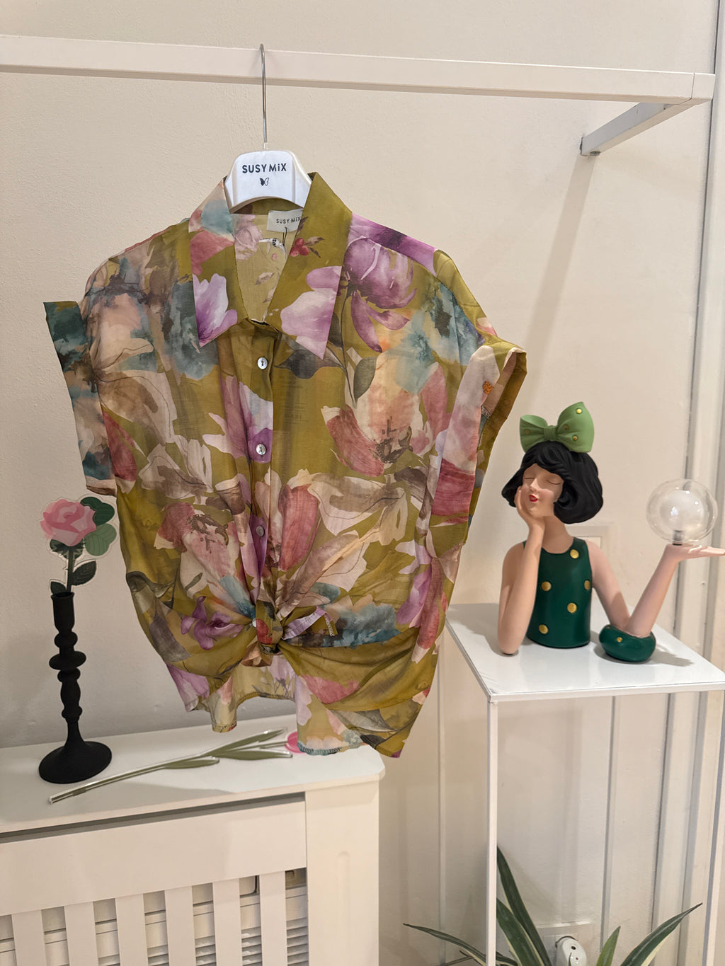 Camicia Lime fantasia fiori