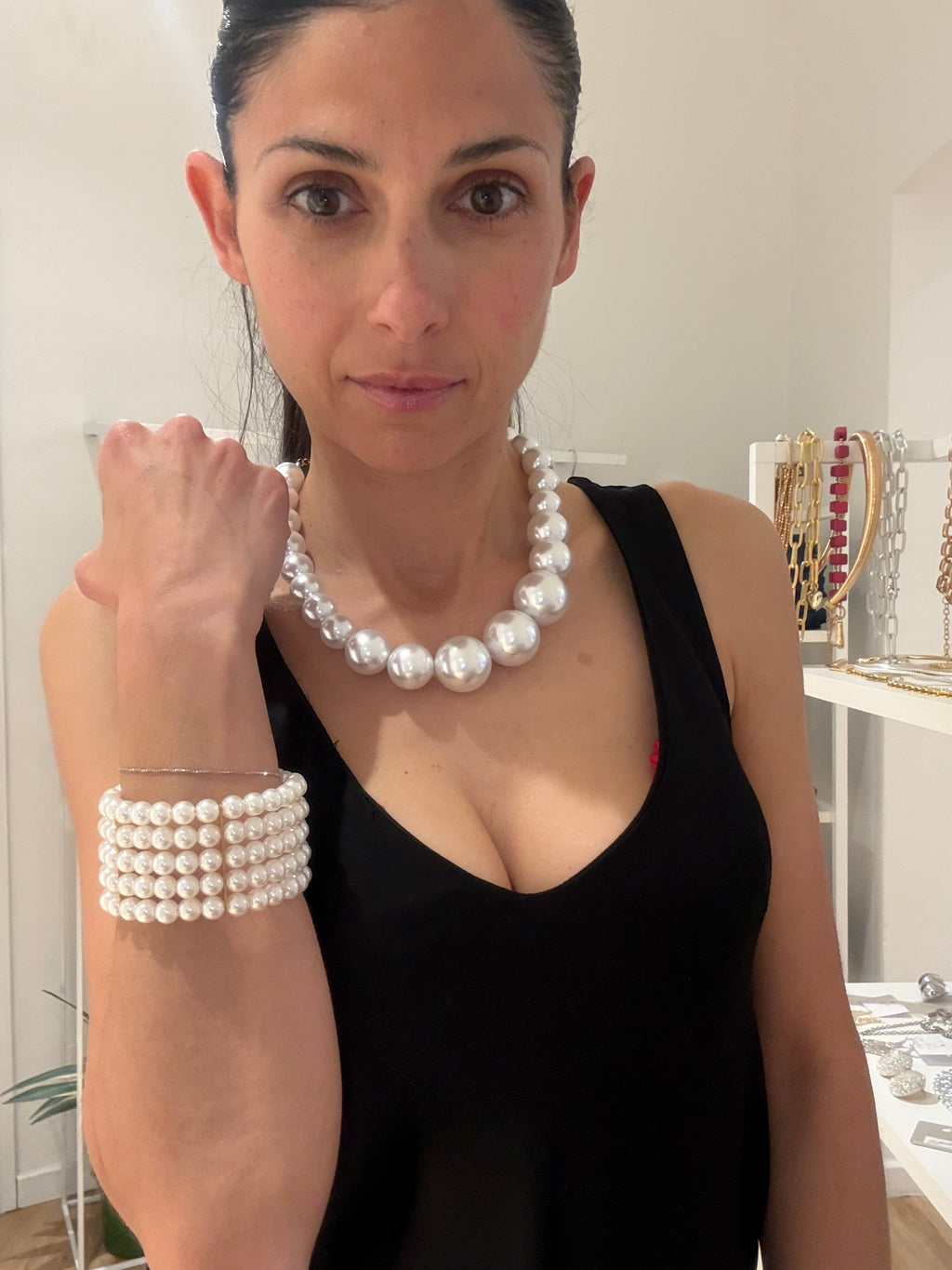 Bracciale di Perle con catena Dorata