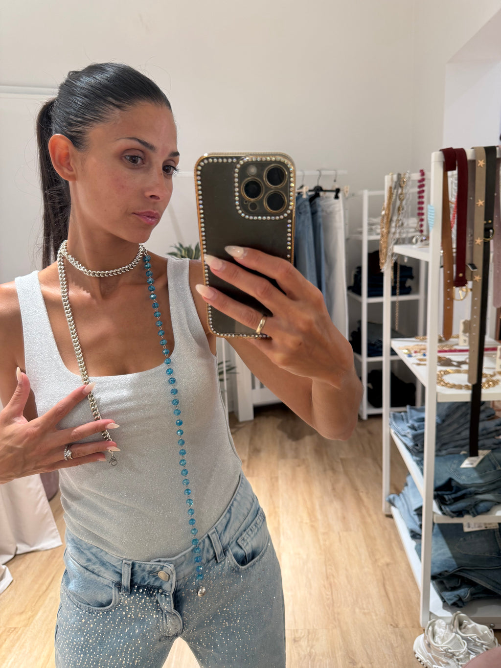Collana perline azzurre