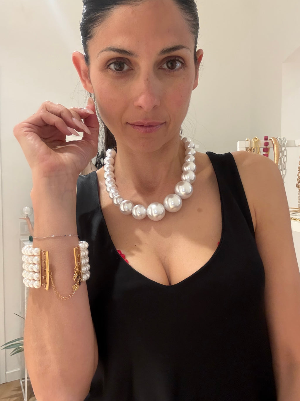 Bracciale di Perle con catena Dorata