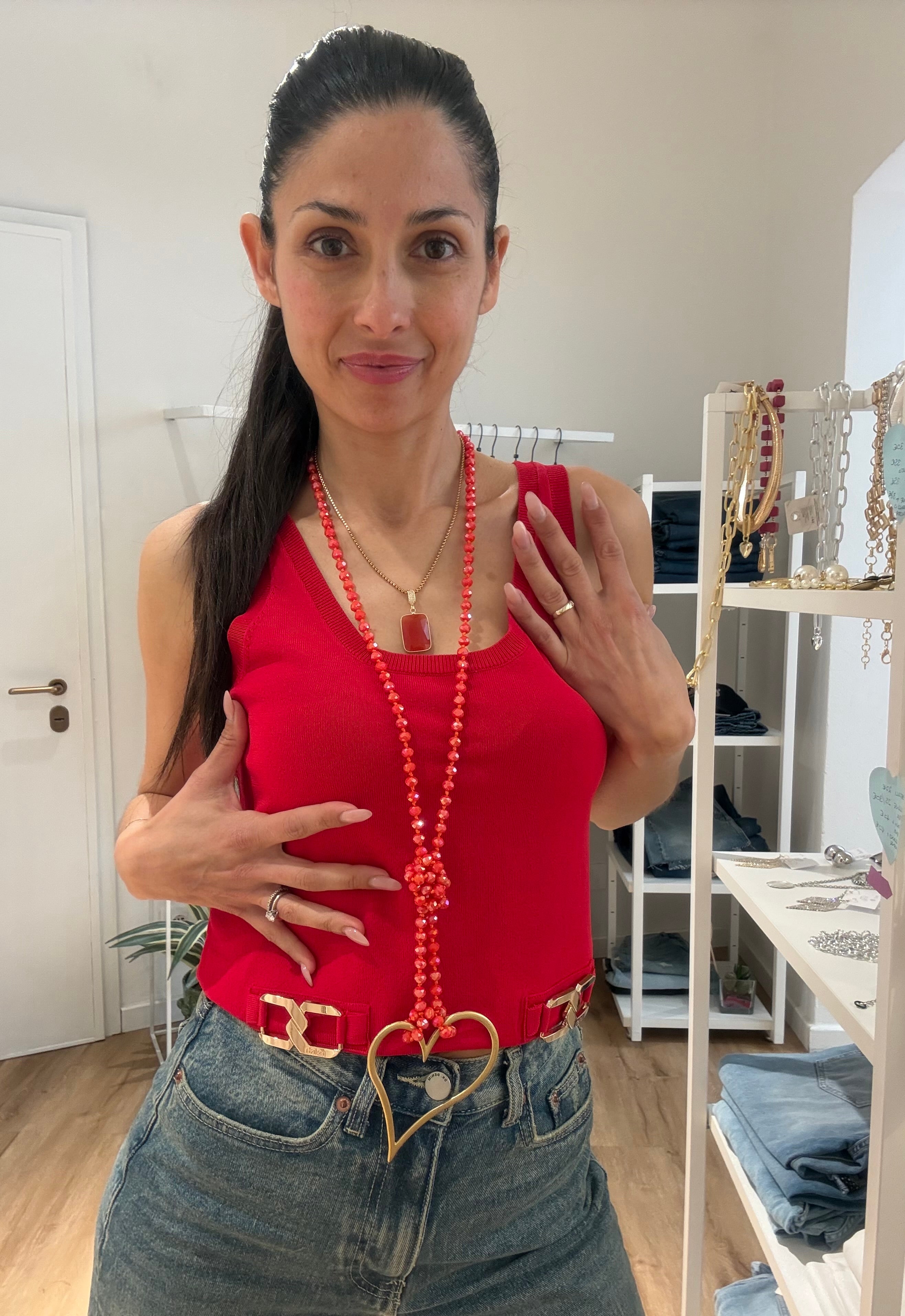Collana con Cristalli rossi e Cuore in Zama