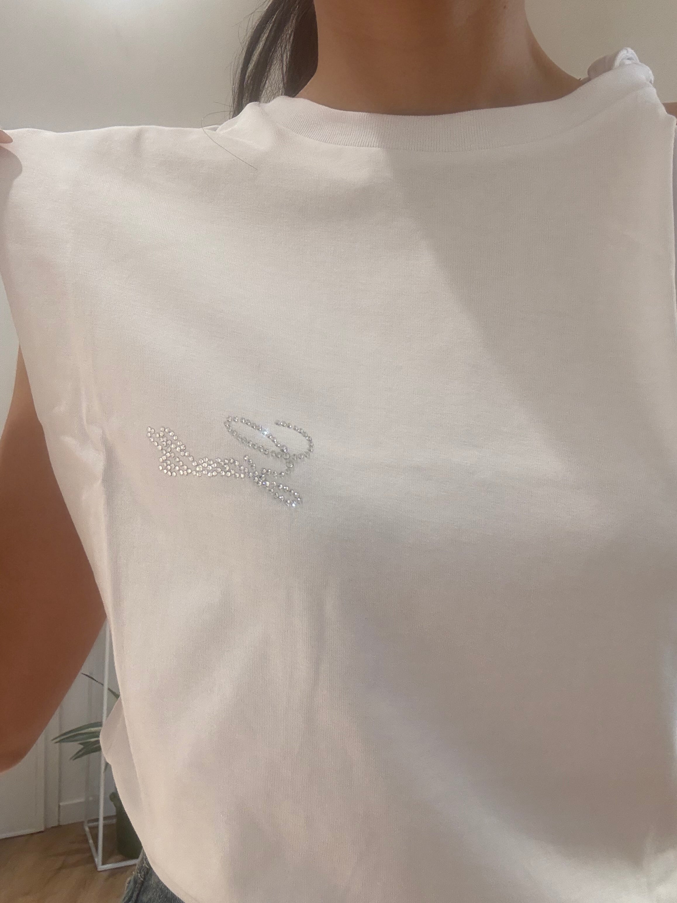 T shirt Smanicata con Logo in brillanti