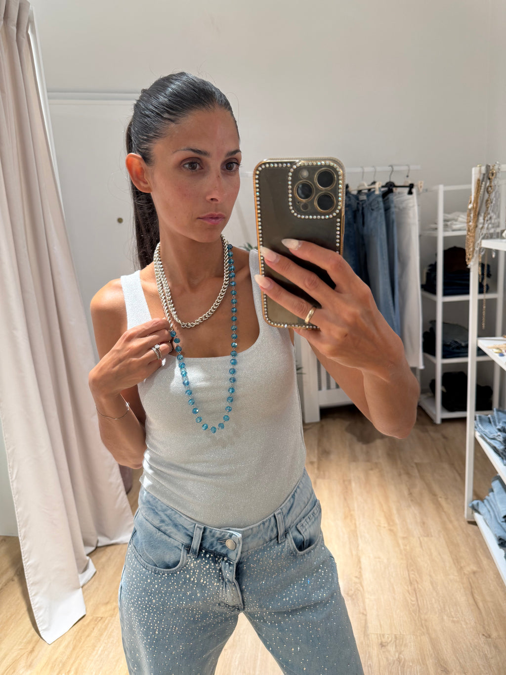 Collana perline azzurre