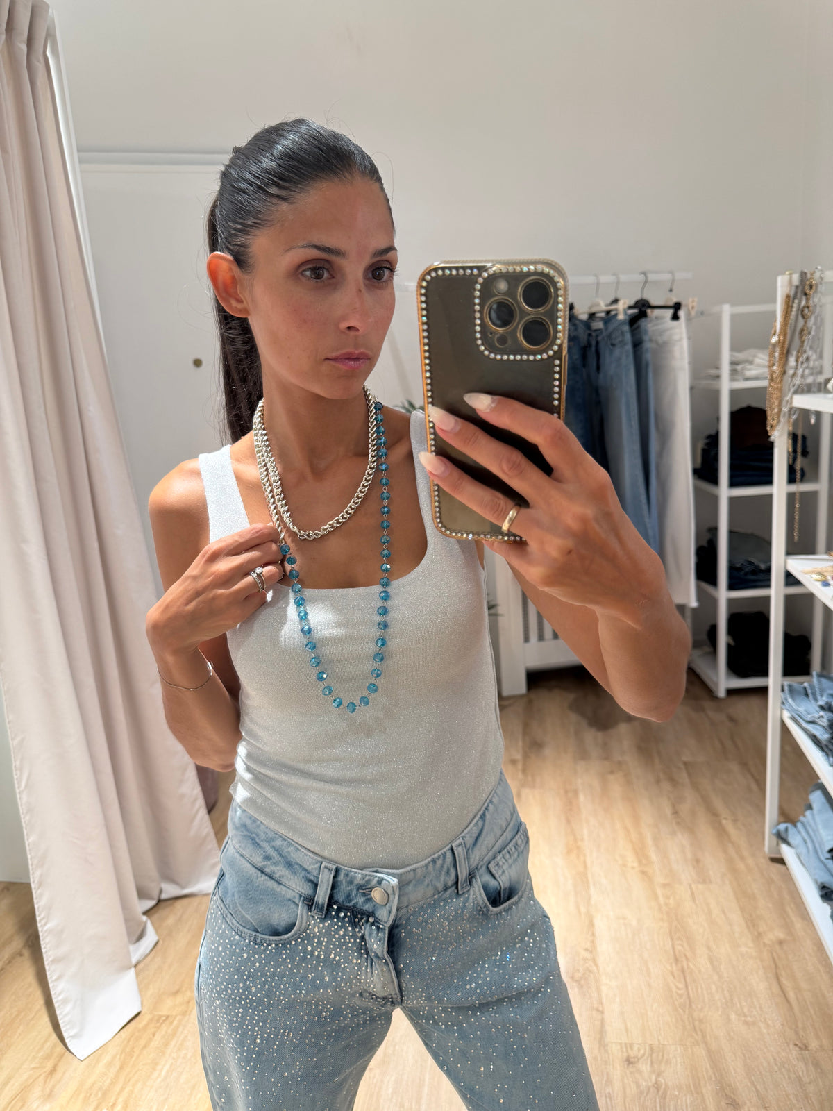 Collana perline azzurre