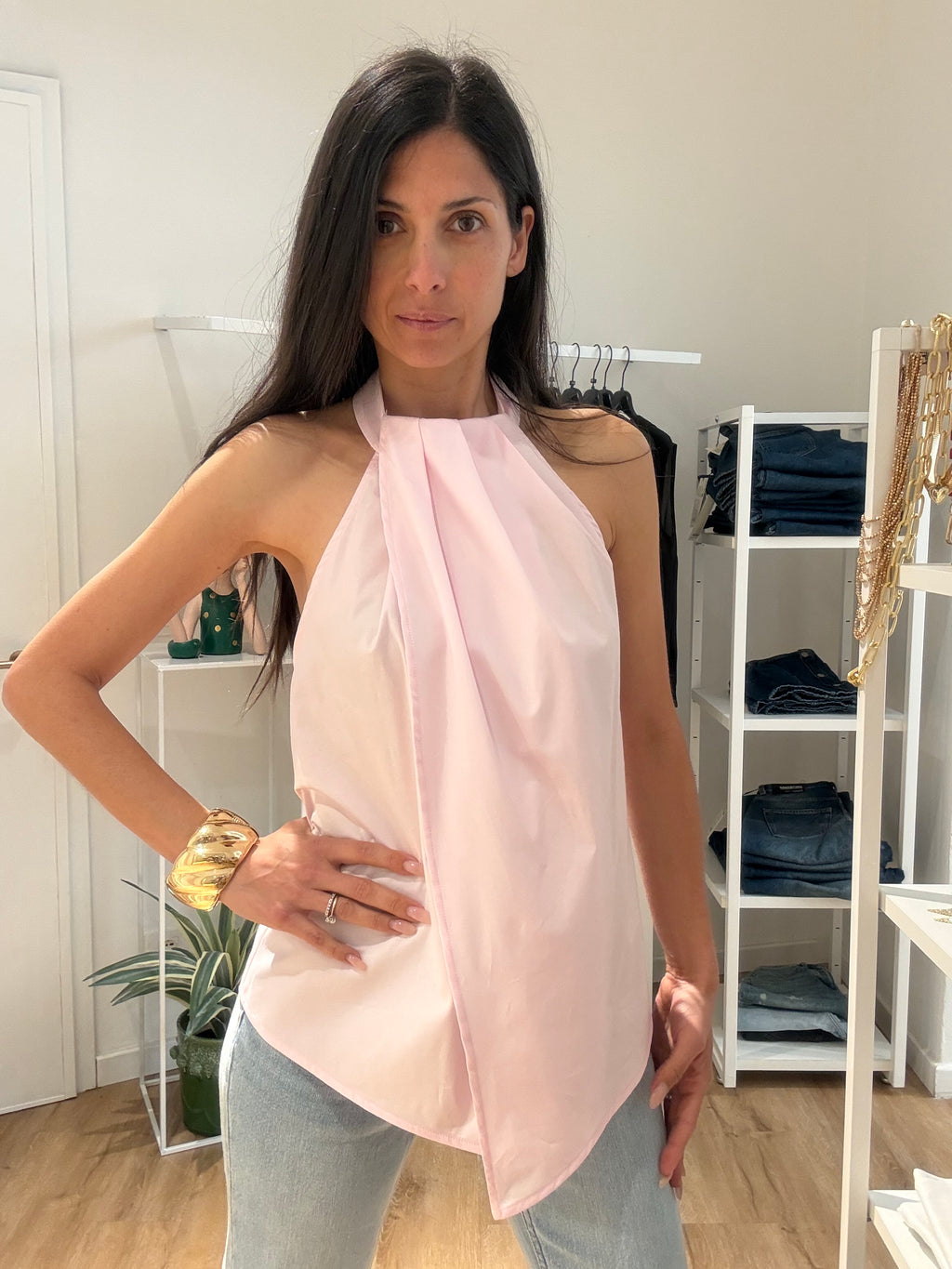 Top Rosa in Cotone con Logo