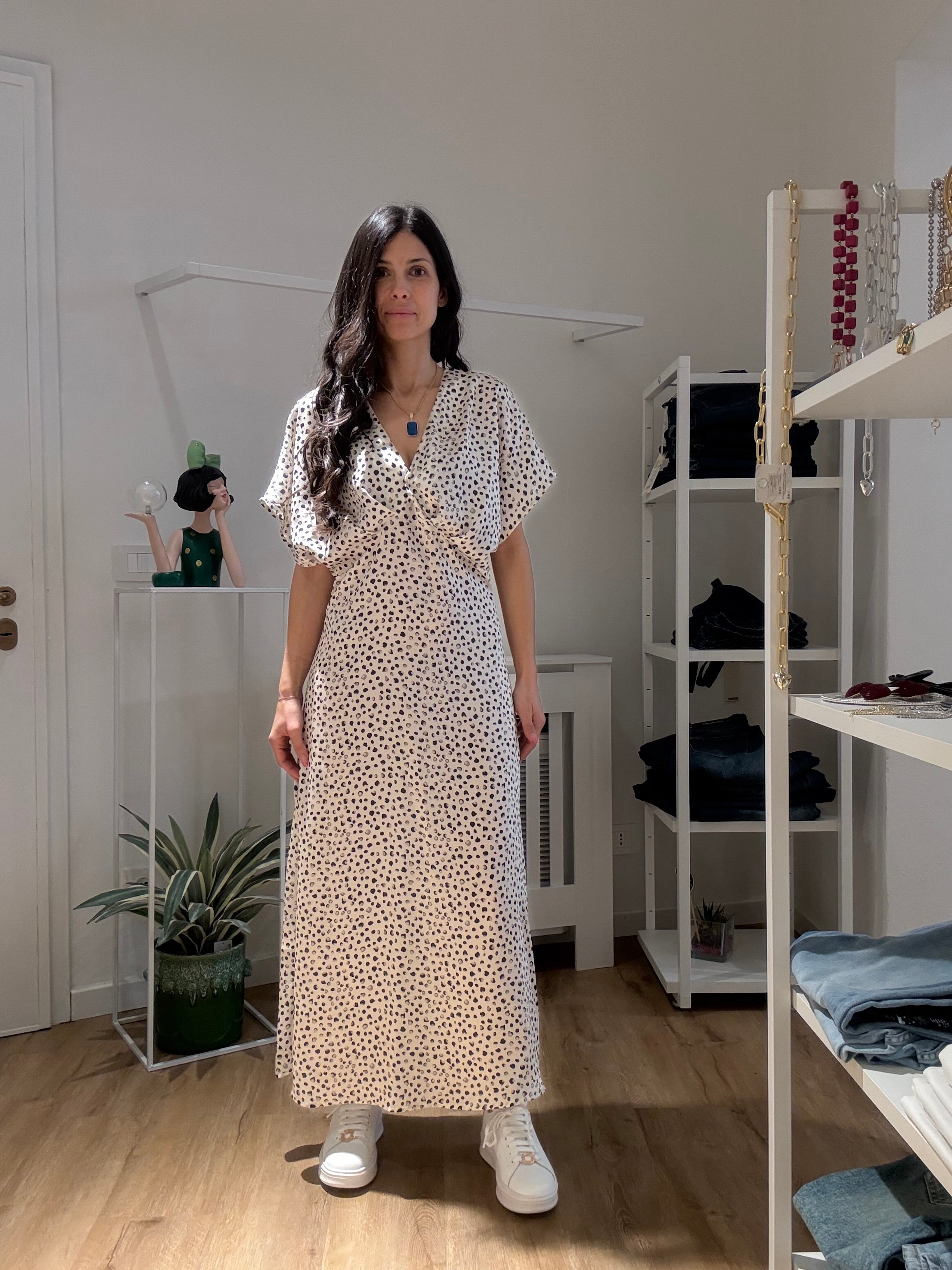 Abito Lungo con Manica kimono corta in raso