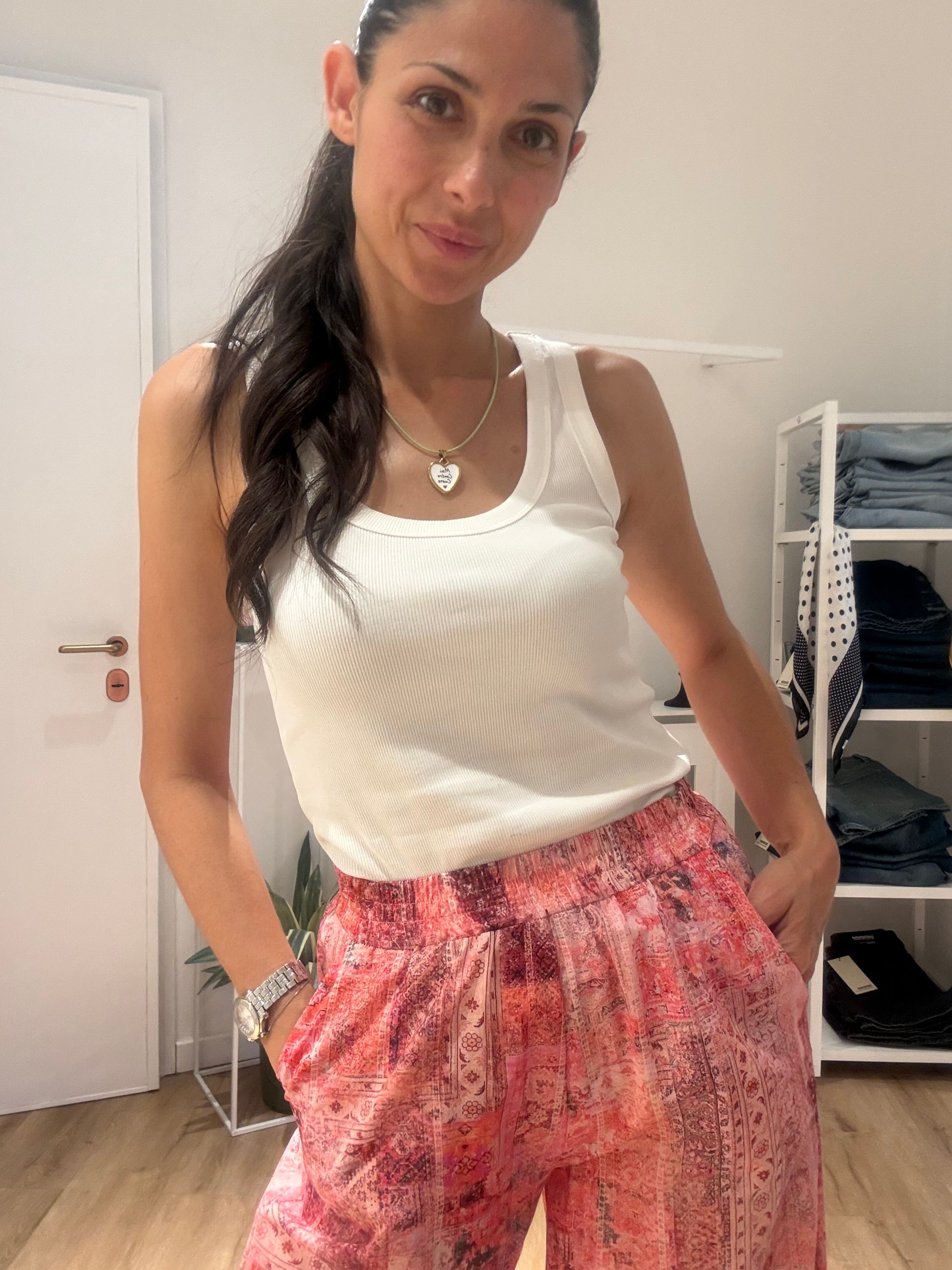 Pantalone rosa  fantasia
