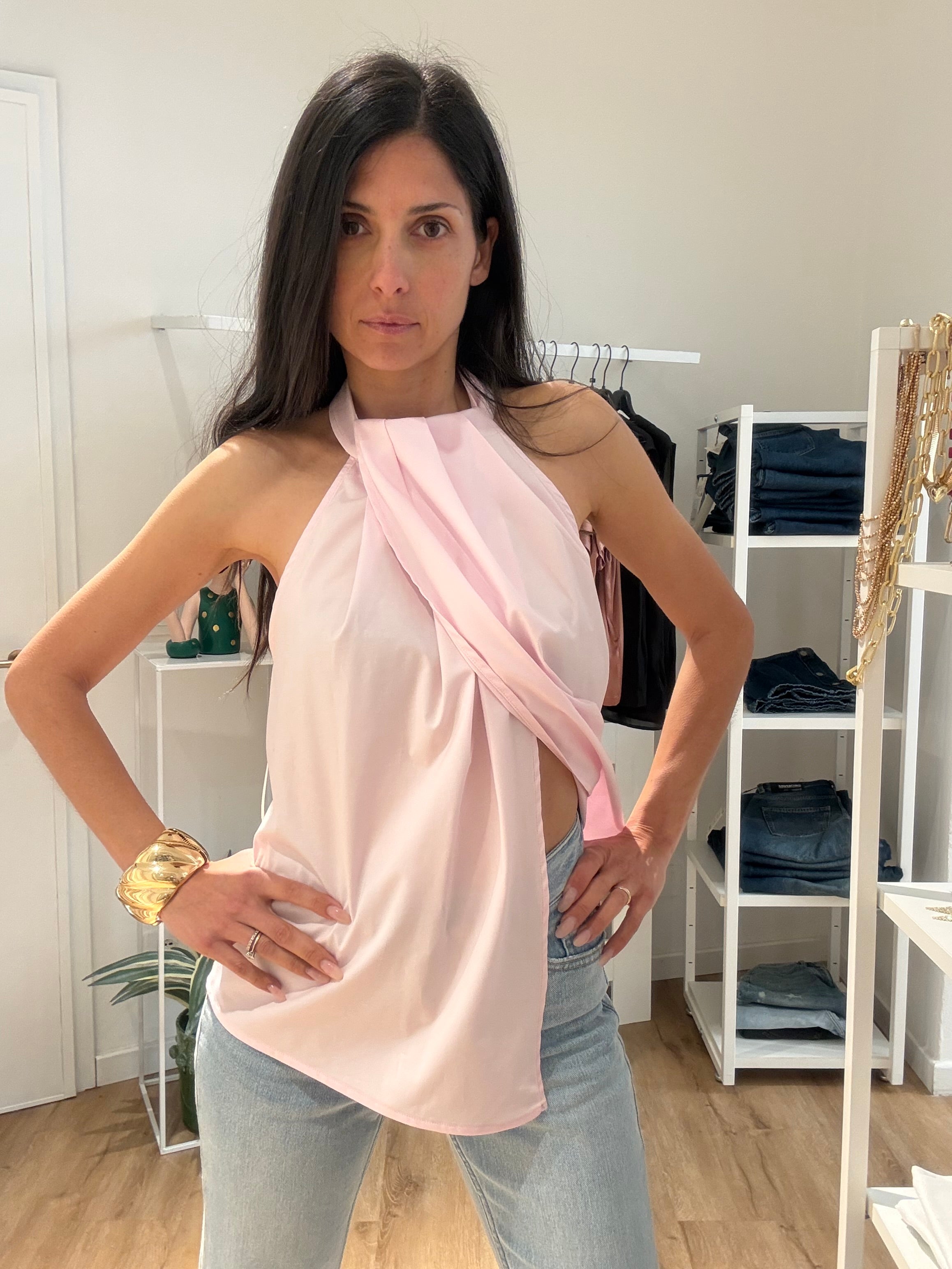 Top Rosa in Cotone con Logo