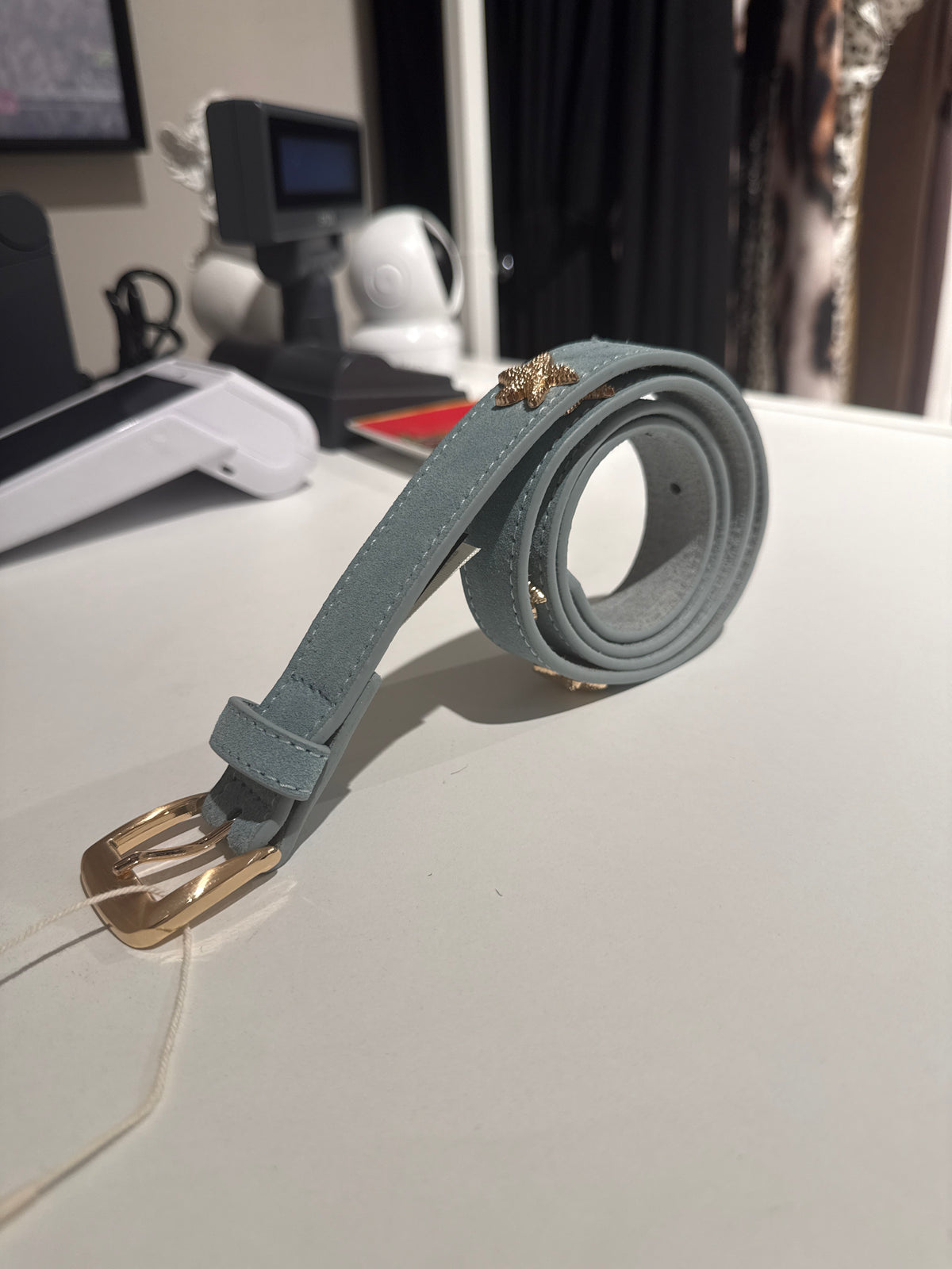 Cintura azzurra scamosciata pelle