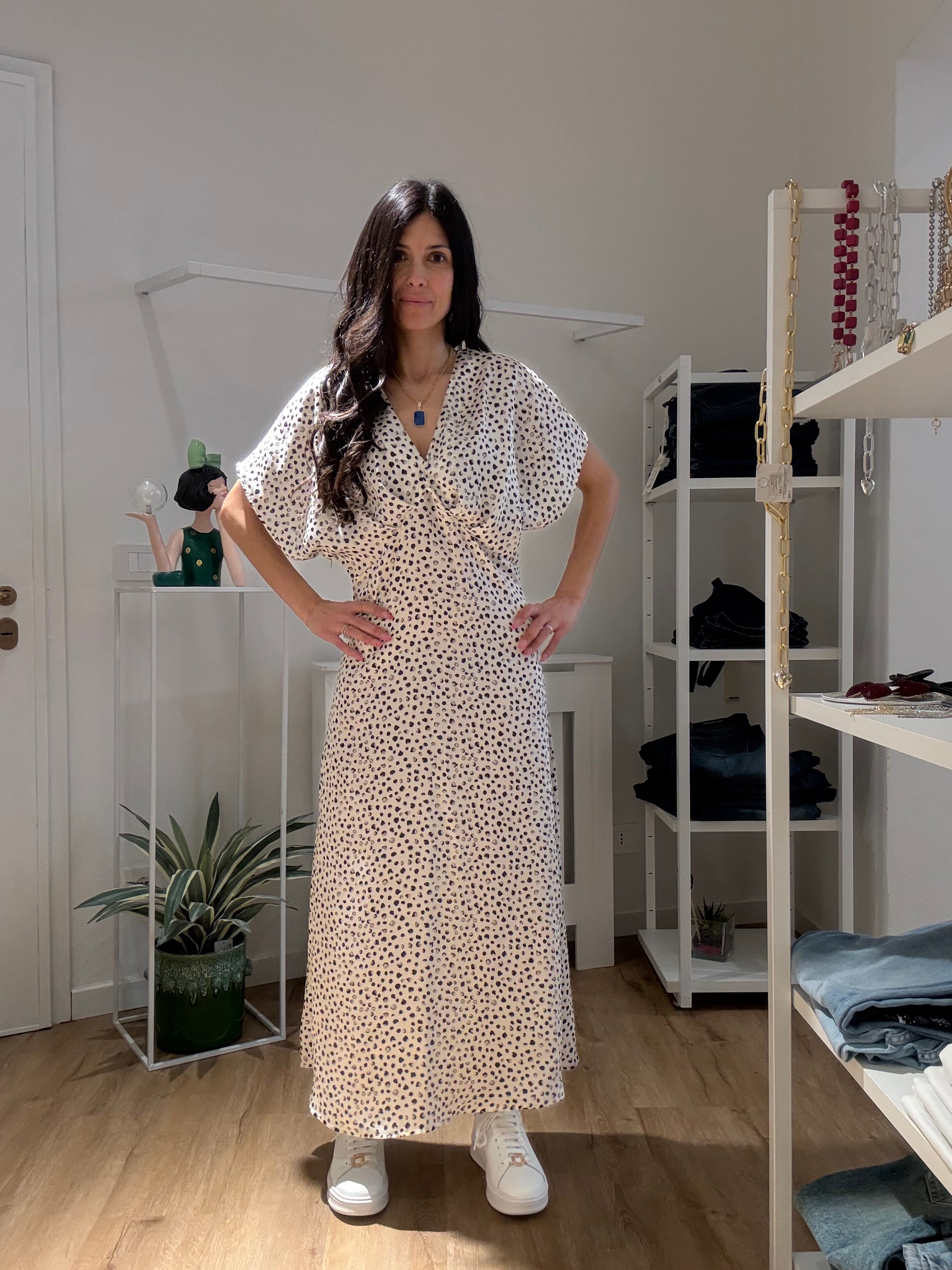 Abito Lungo con Manica kimono corta in raso