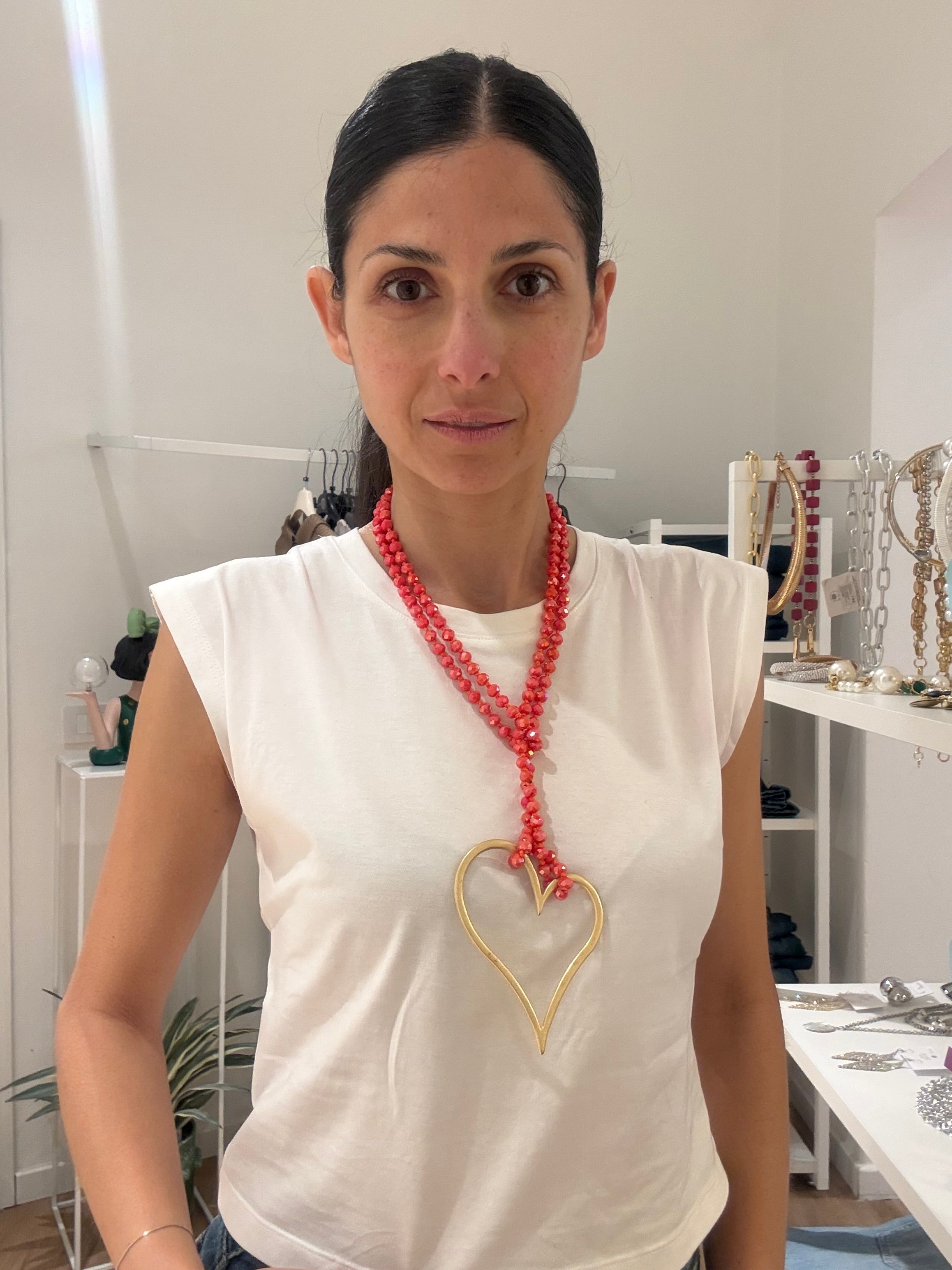 Collana con Cristalli rossi e Cuore in Zama