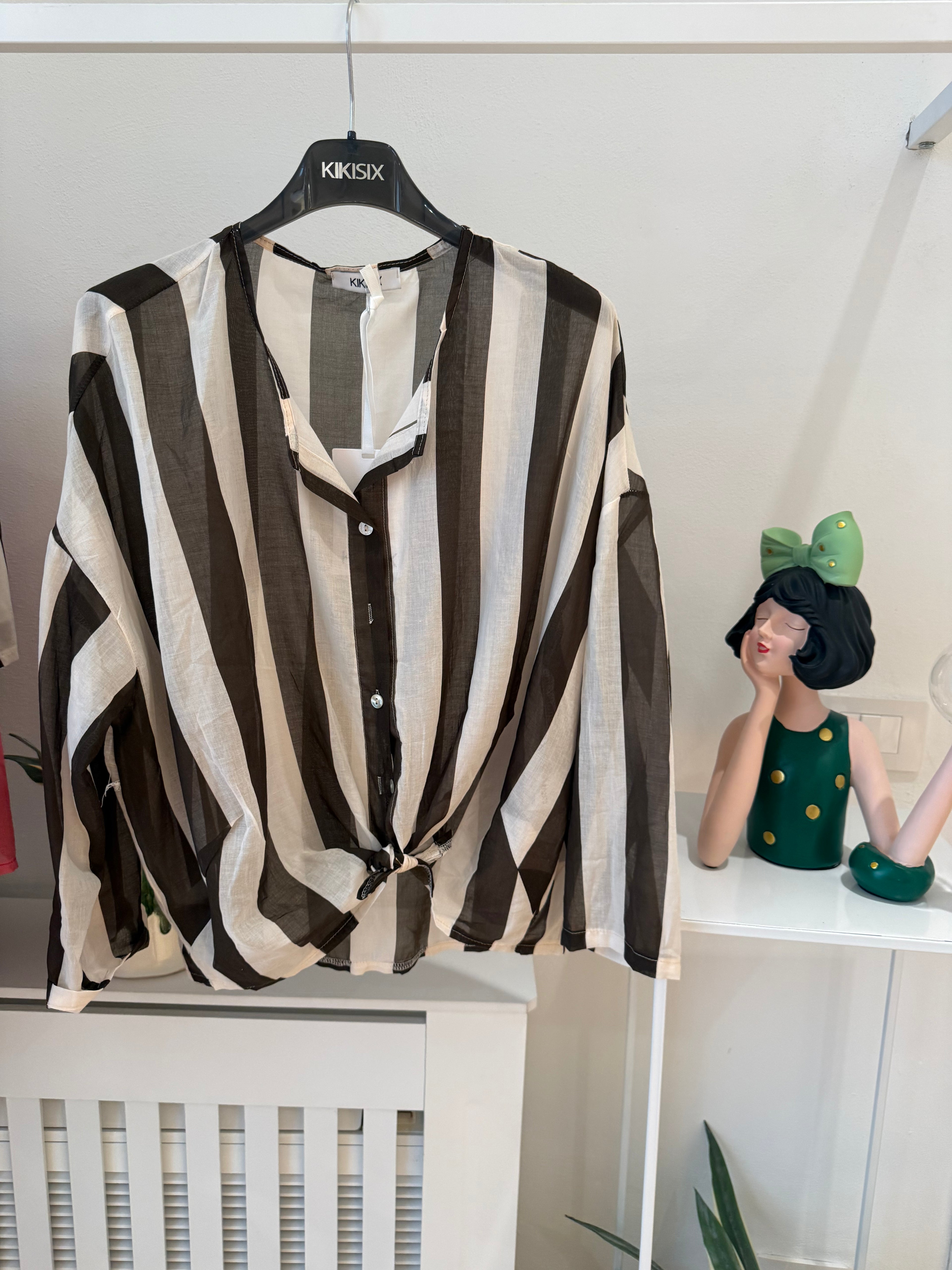 Camicia coreana in mussola righe