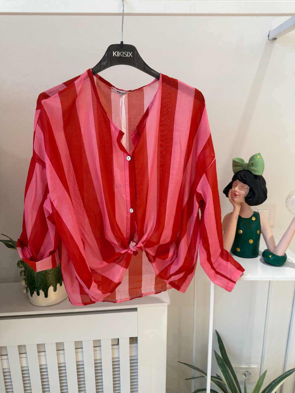 Camicia coreana in mussola righe
