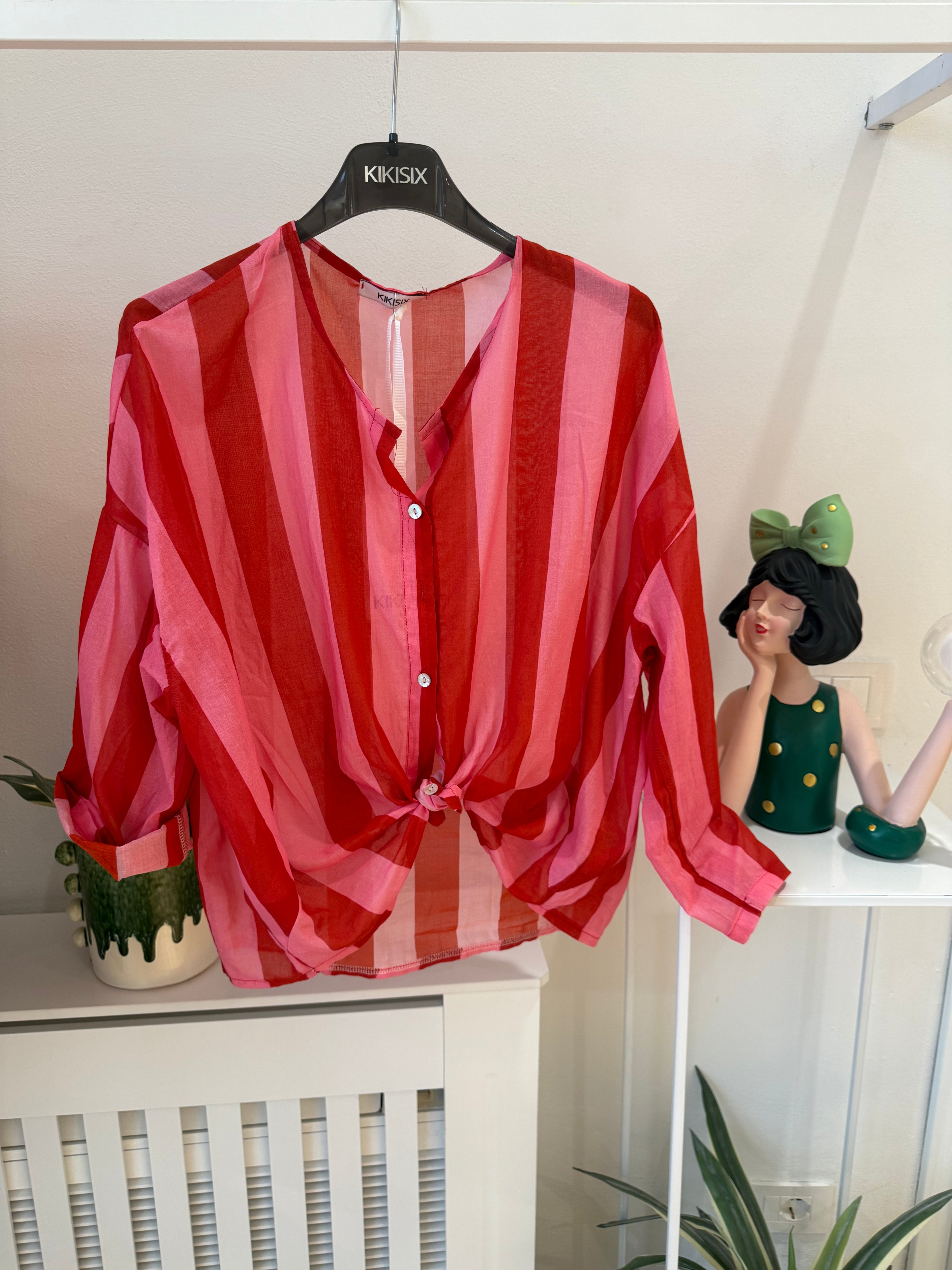 Camicia coreana in mussola righe