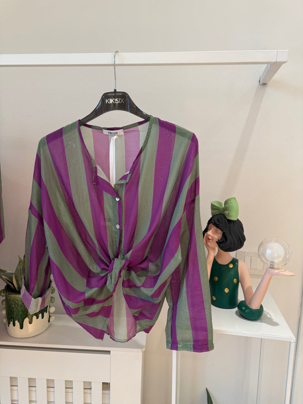 Camicia coreana in mussola righe