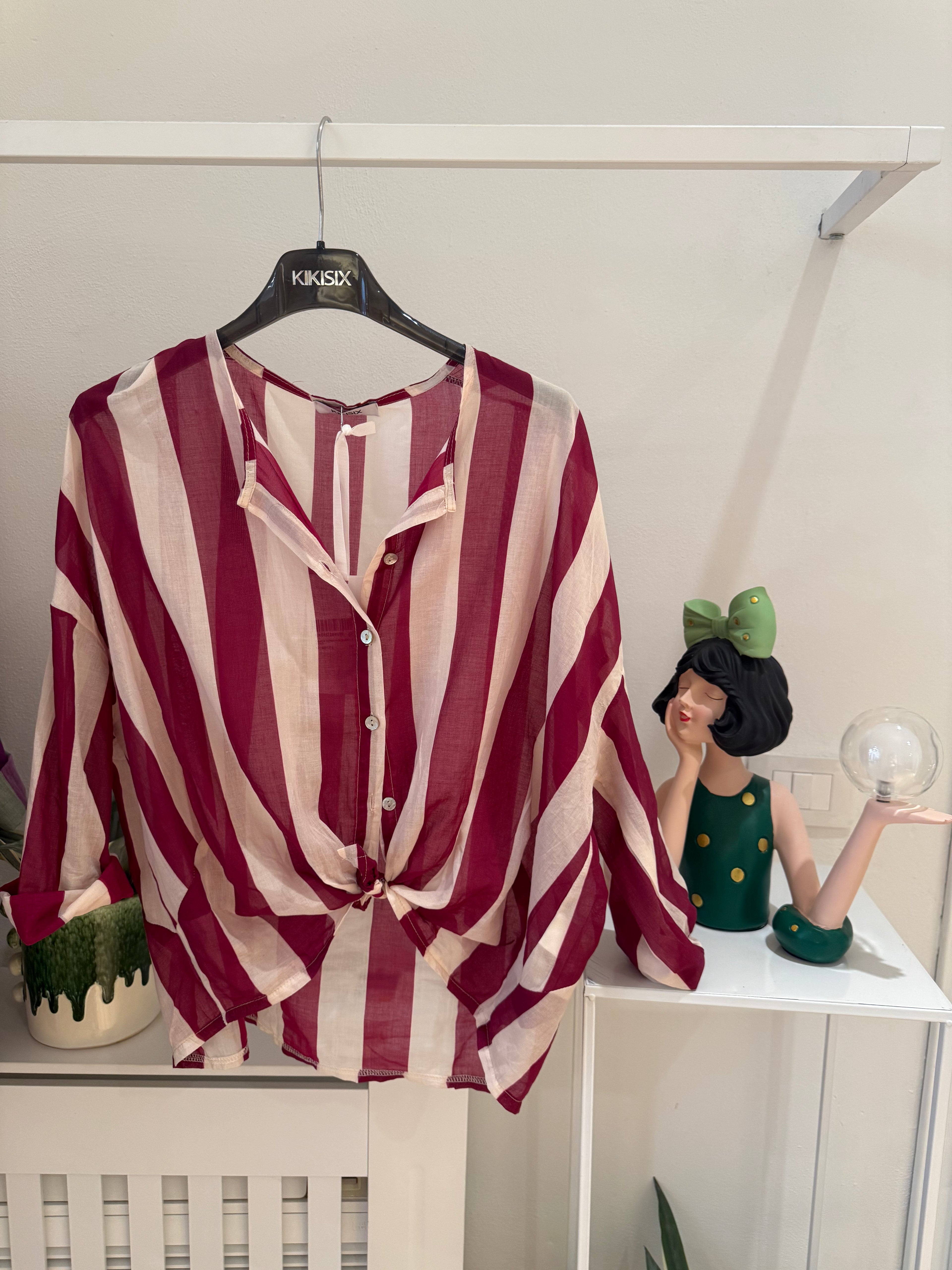 Camicia coreana in mussola righe