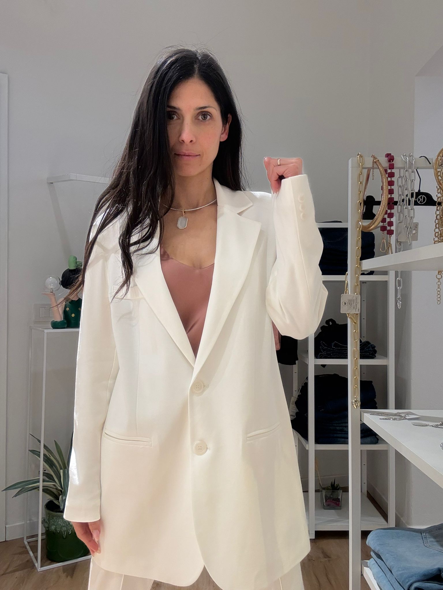 Completo Blazer più pantalone a zampa color panna