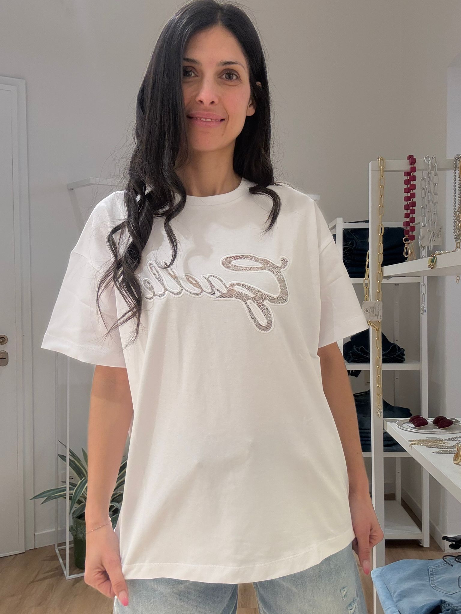 T-shirt Logo in Pizzo Trasparente